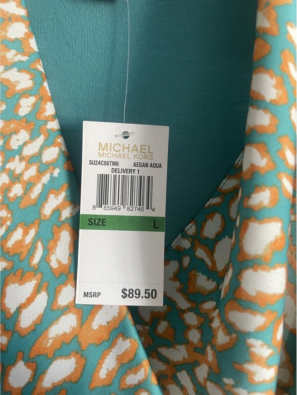 MICHAEL KORS Sleeveless Top Tunic L Teal Orange Satin Drape Cowl Pullover NEW